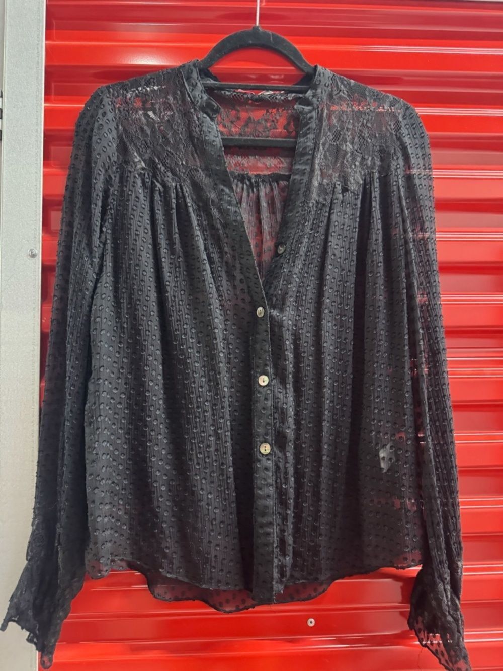 WINK Black Lace See Through Blouse Long Sleeve LIKE NEW Size Medium Button Down